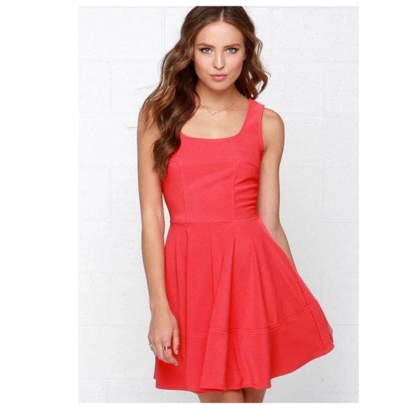 Lulu's Home Before Daylight Barbie Pink/Apricot Mini Skater Dress - Picture 4 of 13